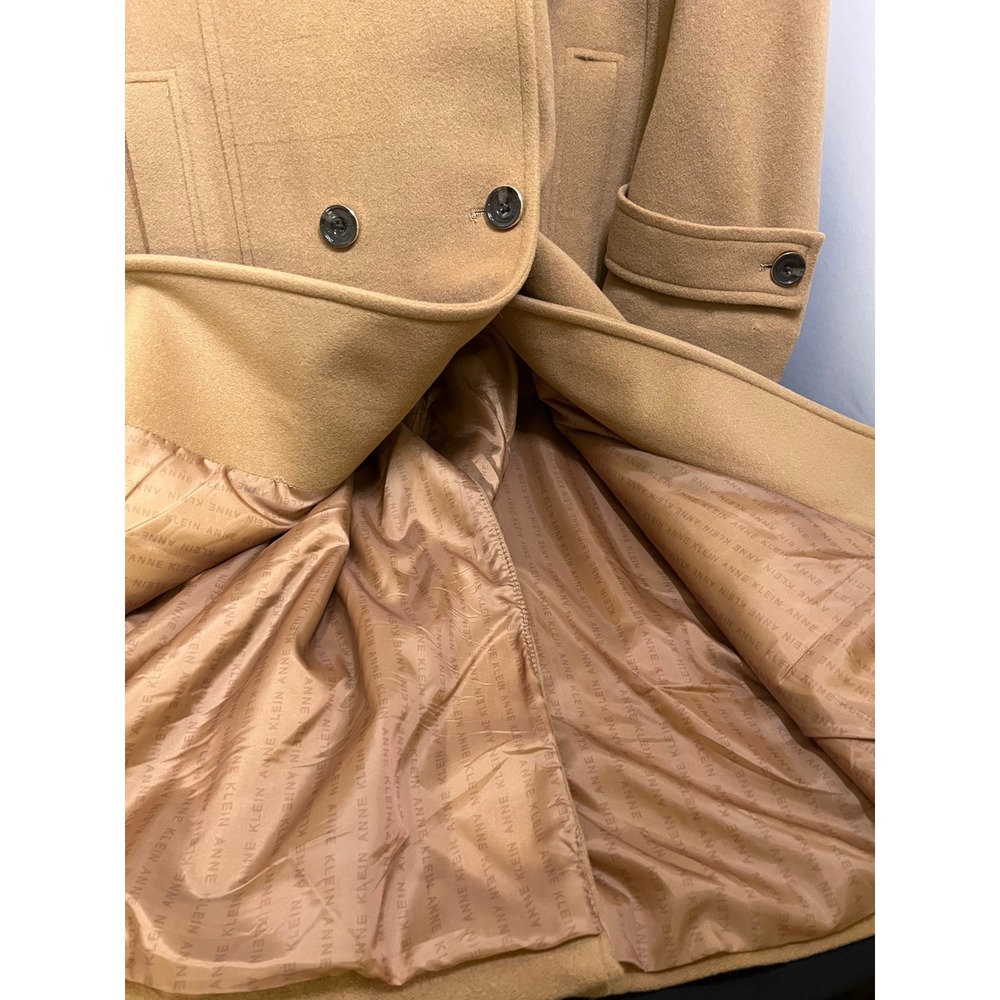 Anne Klein Womens Camel Wool Cashmere Blend Hooded Double Breasted Coat 24W - Picture 5 of 15